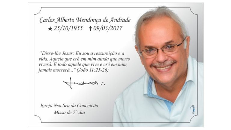 CONVITE: Missa de 7º dia de Carlos Mendonça, às 7 da noite desta quarta-feira (15) na Igreja Matriz de Ingá